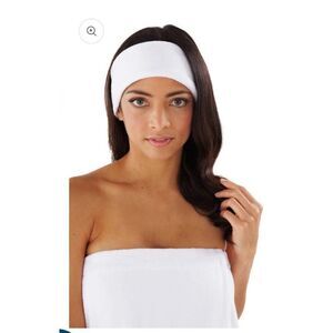 Caudalie New White Terry Cloth Spa Headband And Zip Pouch Holder